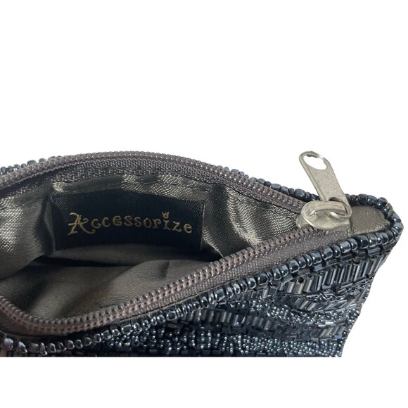 Accessorize Black And Silver Beaded Zippered Purses Evening Club Wear New - Picture 2 of 3